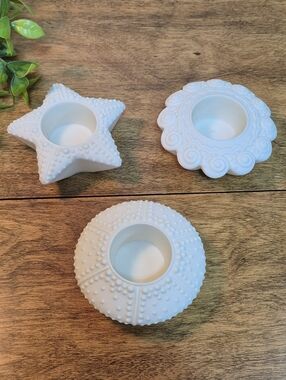PARTYLITE 'Sea Drifters' White Bisque Porcelain Tealight Candleholders Set of 3